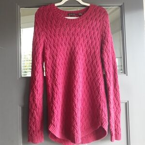 Jeanne Pierre Women's Long Cable Knit Sweater Red Long Sleeved Scoop Neck Tunic